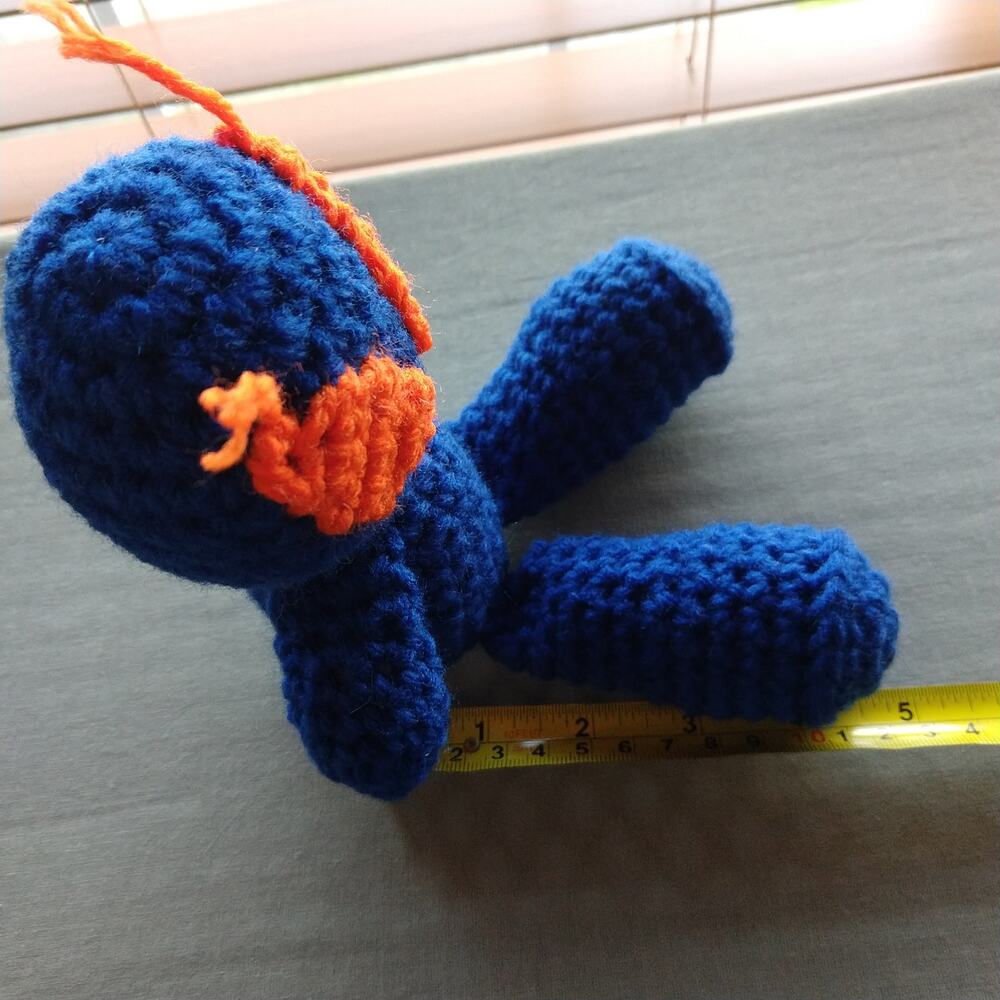 Blue Alien Amigurumi Doll Orange Eye antennae handmade crochet New ready to ship - Picture 9 of 11